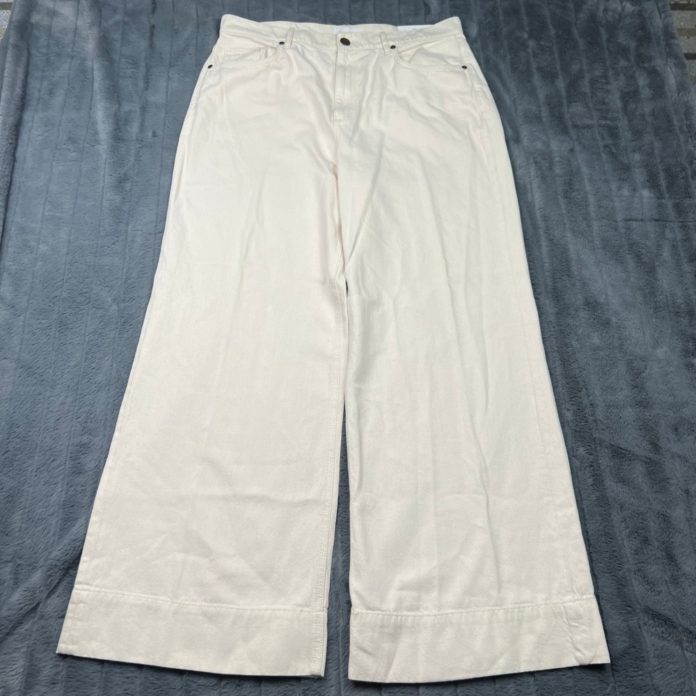 LOFT High Waist Palazzo Pants Cream Off White Wide Leg Denim Size 31 12